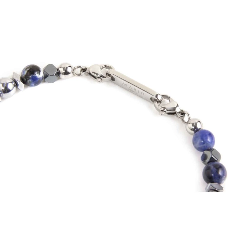 BR SODALITE AND HEMATITE BALLS STONE S.steel polished bracelet on center with s.steel cylinder with black oil texture 7*6.90 mm,