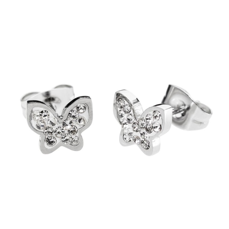 316L EARRINGS BUTTERFLY  WITH STONES 316 S.STEEL EARRING WITH 7.5*6.4*1.5 MM BUTTERFLY,BUTTERFLY WITH CLAY AND RHINESTONES