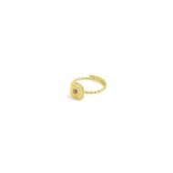 S.S GOLD IP RING SQUARE ELEM. HEART RED CZ STONE Polished s.steel gold ip ring with dots texuture, width 1,50 mm, thickness 1,30
