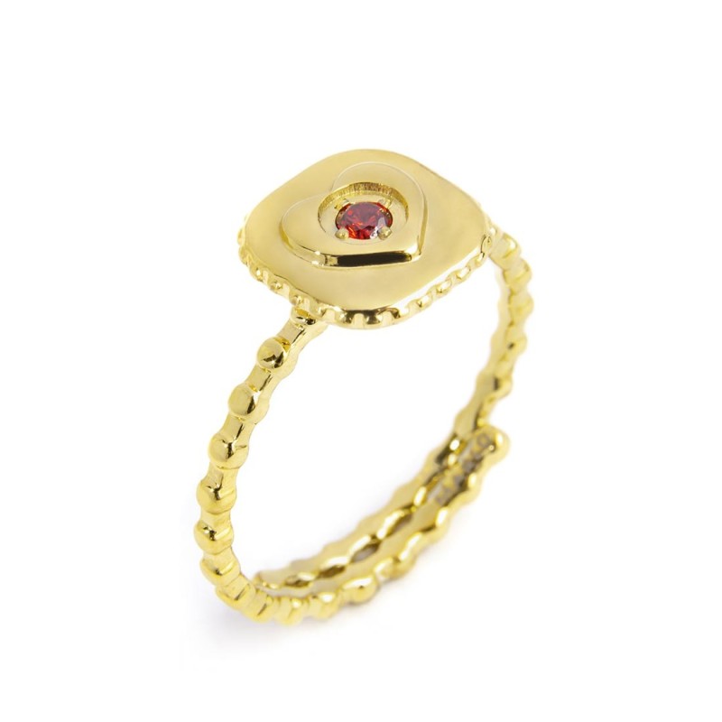 Anello piastrina con cuore con zircone