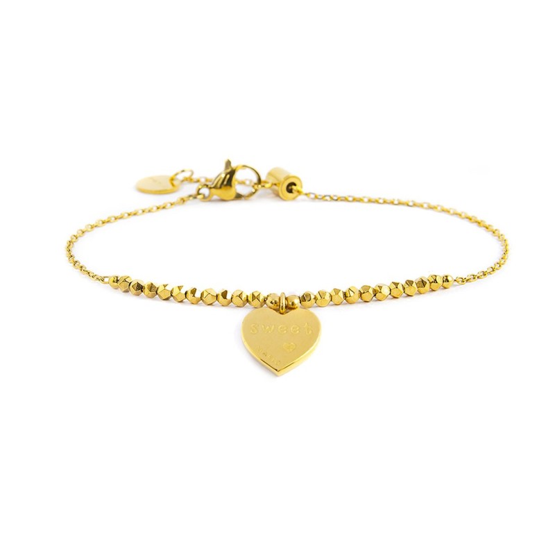S.S.GOLD IP BRACELET HEART PENDANT AND HEMATITE S.steel gold ip bracelet main chain is "O" chain, 1,20 mm width, 0,26 mm thickne