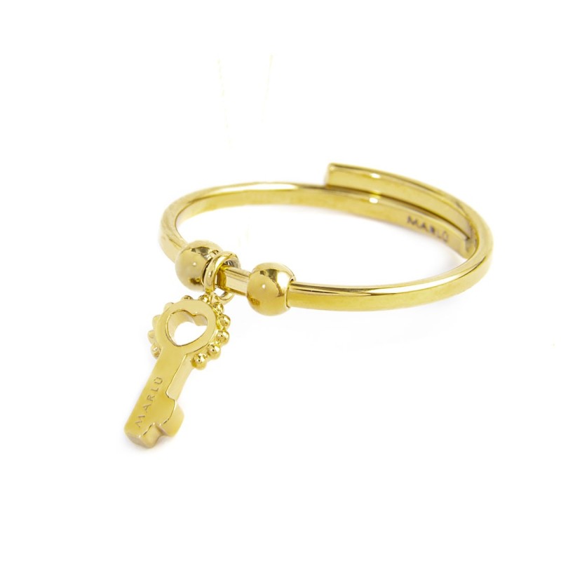 S.S. GOLD IP RING KEY PENDANT S.steel gold ip ring 1,40 mm width, 0,90 mm thickness, with 2 spheres size 3*2,60 mm, lasered Marl