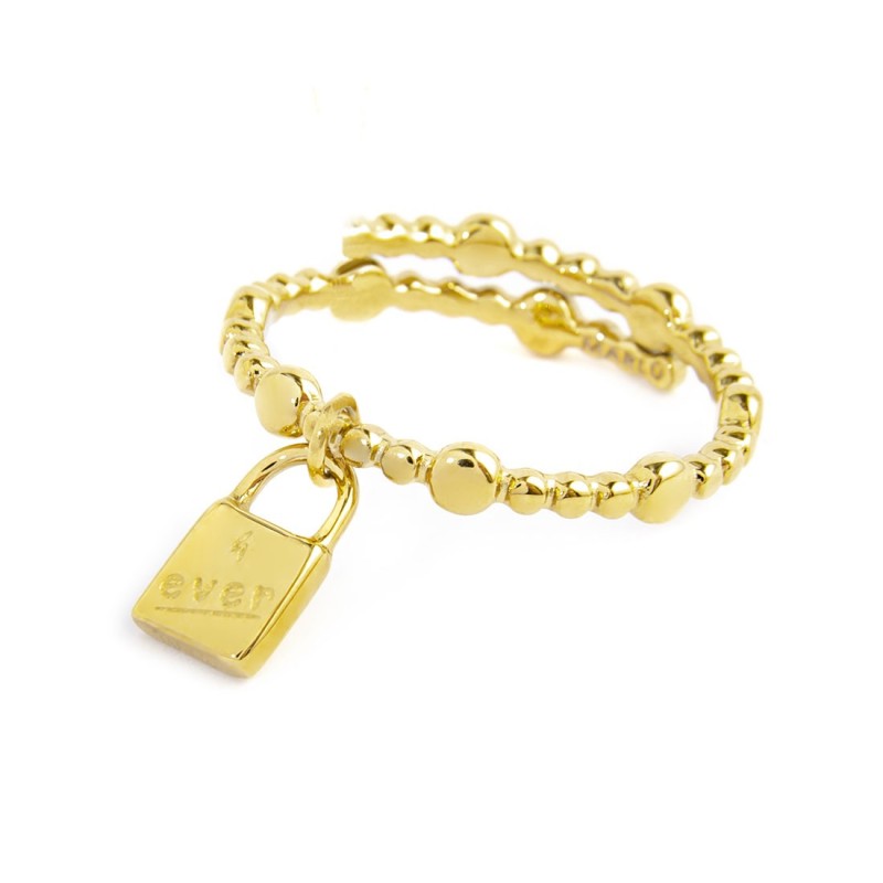 S.S GOLD IP RING PADLOCK PEND WITH RED CRYSTAL SIZE 52 Polished s.steel gold ip with dots texture by stamping, 1,50 mm width, 1,