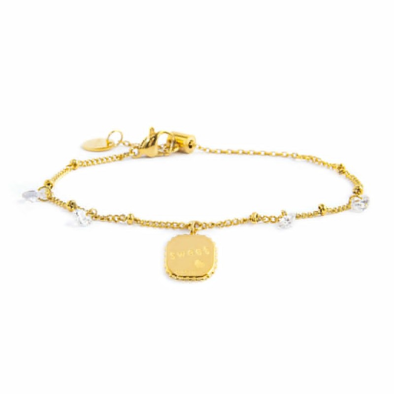 Bracciale piastrina cuore pendente e zirconi