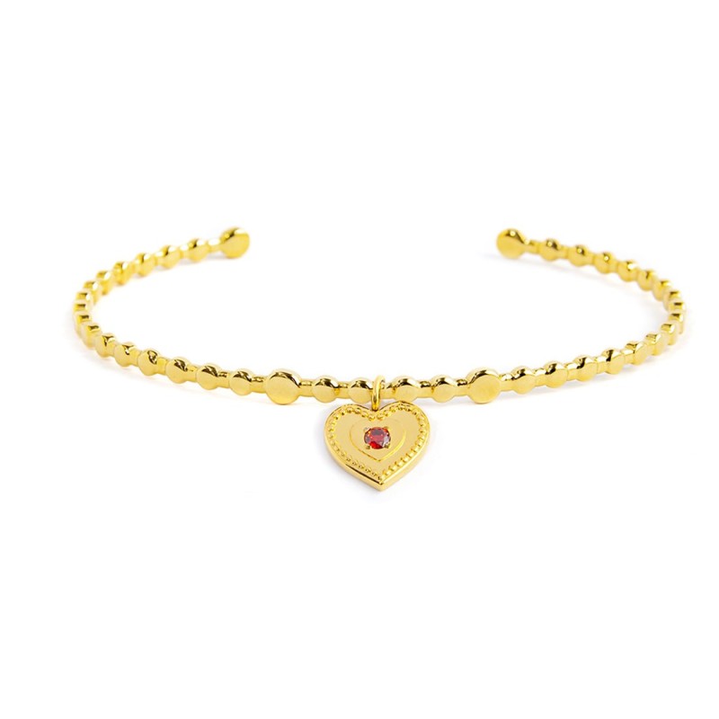 S.S.GOLD IP BALLS BANGLE WITH HEART PENDANT S.steel with gold ip bangle with balls texture by stamping, size 58,80 mm (major axi