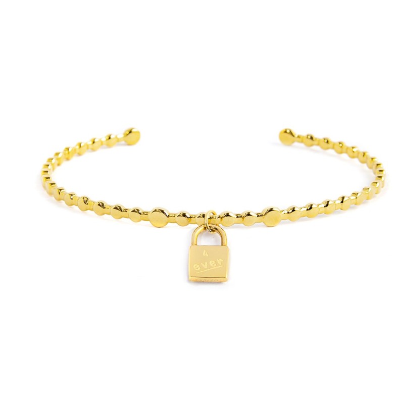 S.S.GOLD IP BANGLE WITH PADLOCK PENDANT S.steel gold ip bangle with balls texture by stamping, size 58,80 mm (major axis)*48 mm