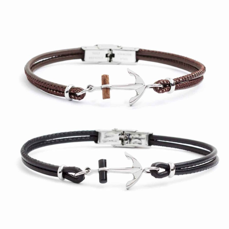 Bracciale in pelle con ancora