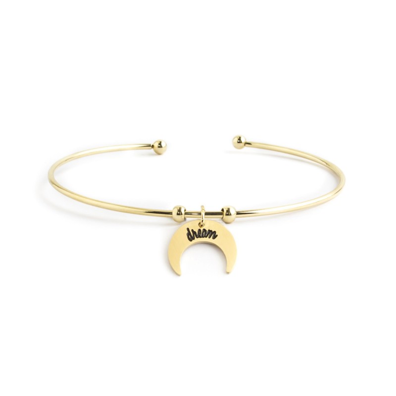 S.STEEL BANGLE WITH DREAM MOON 316 s. steel oval open bangle, with 8 mm moon pendant with dream in black enamelTMT 14