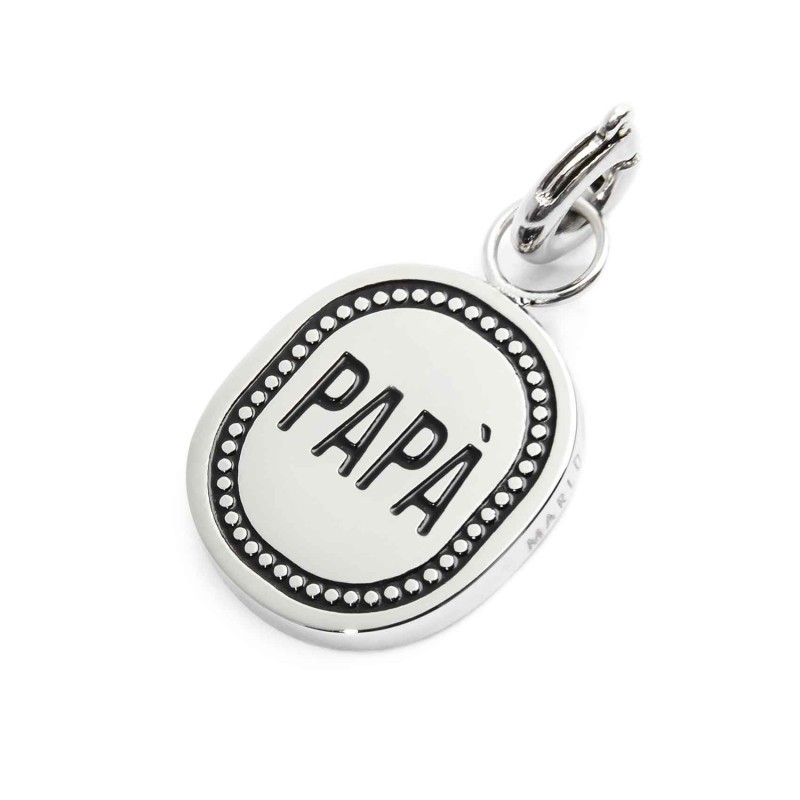 S.STEEL CHARM PAPA Polished s.steel charm size 12*10,70 mm, 1,40 mm thickness, on the top welded ring with 4 mm diameter. On the