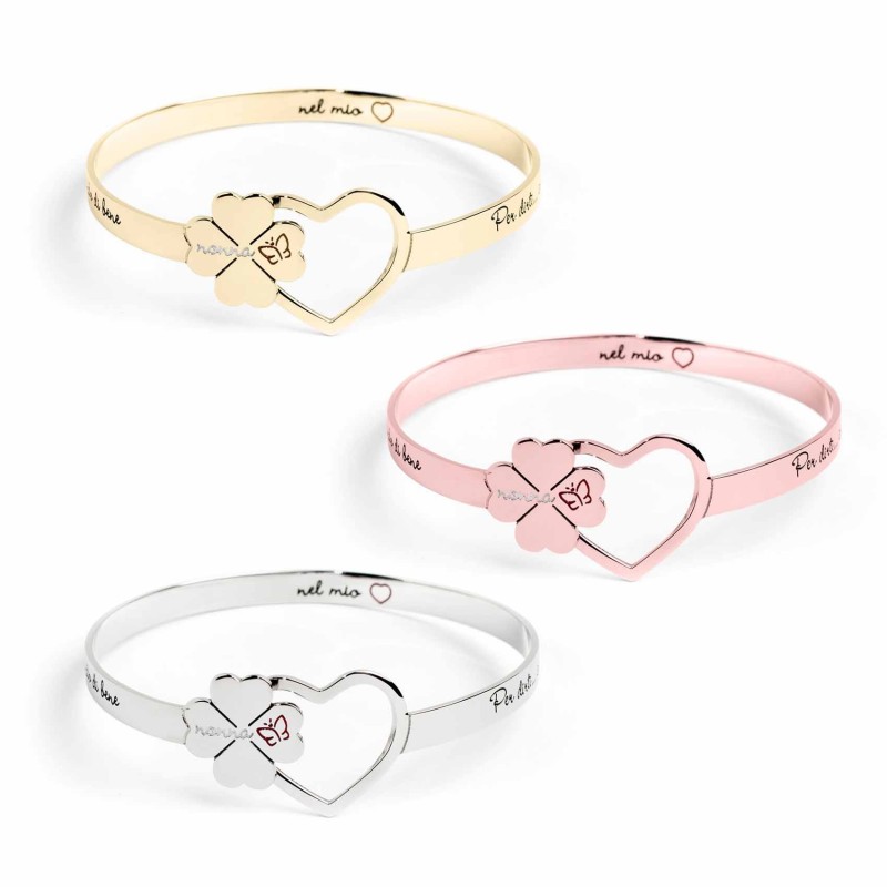 BRACCIALE RIGIDO QUADRIFOGLIO E CUORE