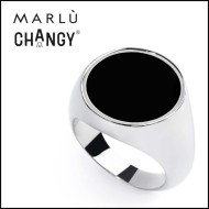 Anello changy tondo con piastrina smalto nero