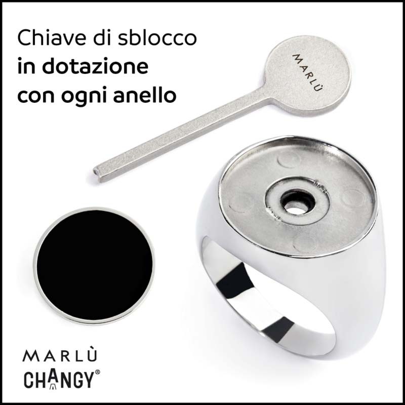 Anello changy tondo con piastrina smalto nero
