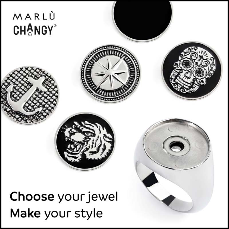 Anello changy tondo con piastrina smalto nero