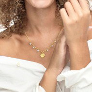 Collana medaglietta rosa dei venti pendente con zirconi