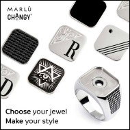 Anello changy quadrato con piastrina smalto nero