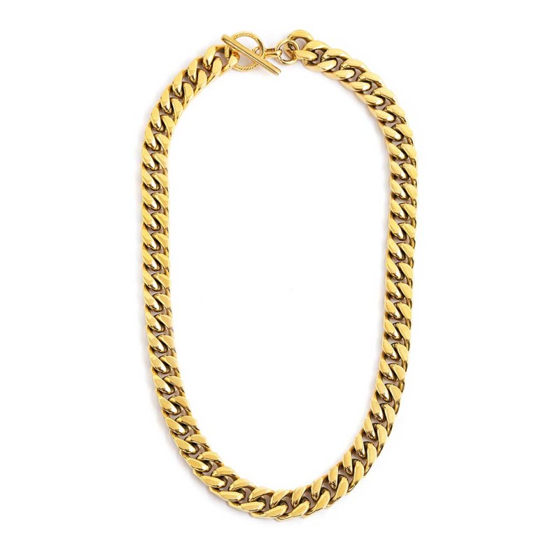 S.S.GOLD IP NECKLACE GRUM CHAIN 10,50 MM S.steel gold ip necklace grumetta chain, 10,50 mm width, 4,20 mm thickness. T-bar closu