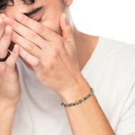 S.STEEL BRACELET GREEN STONE S.steel bracelet with 4.80mm composite african green stone, 6.60mm tiger eye stone, 4.80mm and 4mm