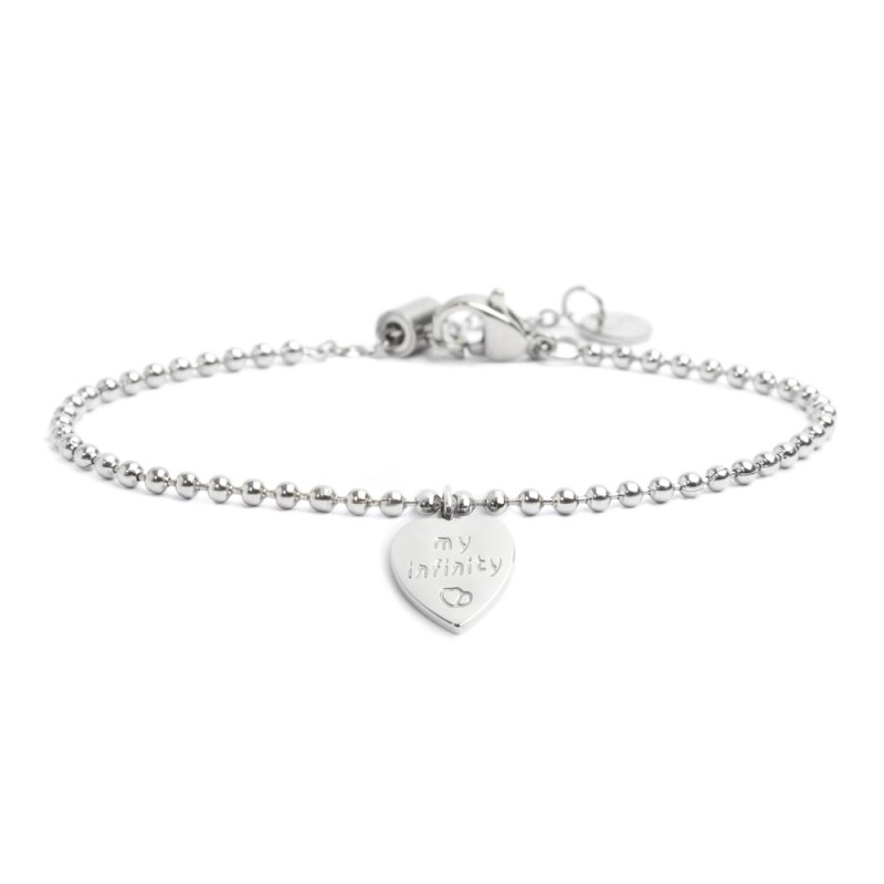 Bracciale acciaio con sfere e cuore