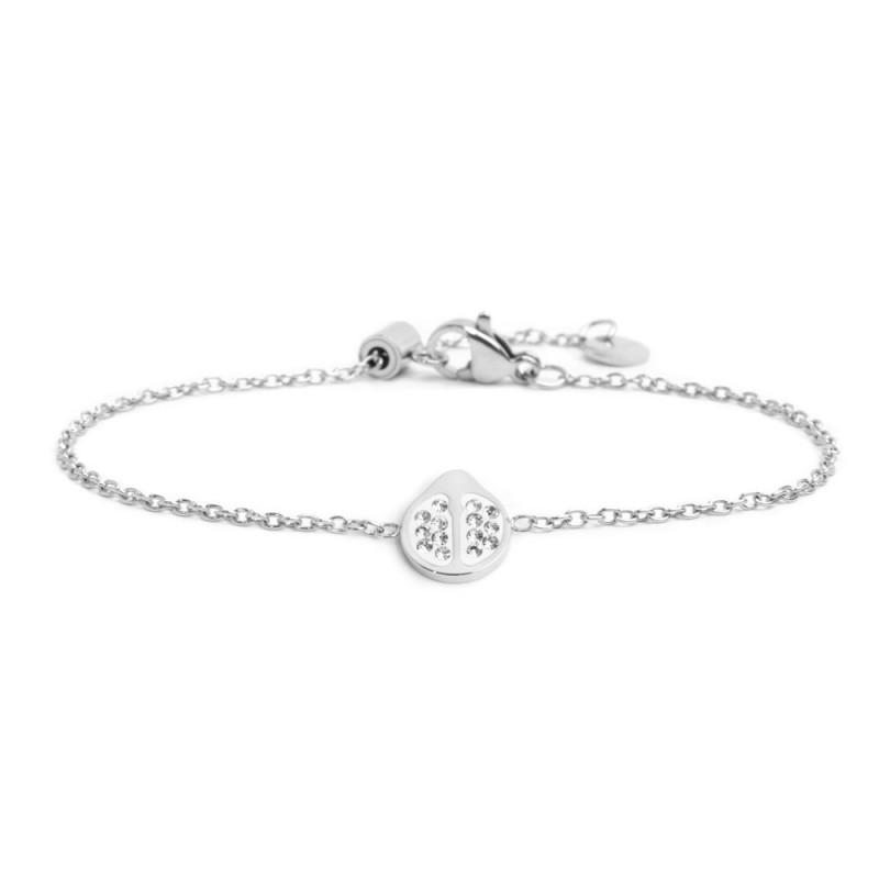 S.STEEL LADYBIRD BRACELET WITH CRYSTALS TOTAL LENGTH: 19CMWITH 6MM DOUBLE SIDES LOGO TAG 9.2*8.5MM LADY BIRD  WITH CLAY AND RHI