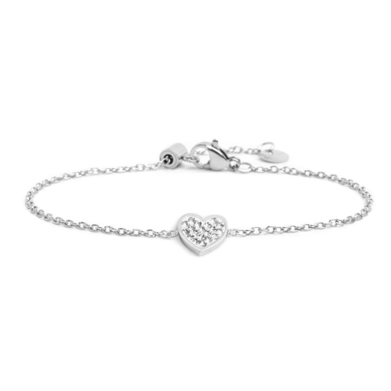 S.STEEL HEART BRACELET WITH CRYSTALS TOTAL LENGTH: 19CMWITH 6MM DOUBLE SIDES LOGO TAG 7.5*8.5MM HEART WITH CLAY AND RHINESTONES
