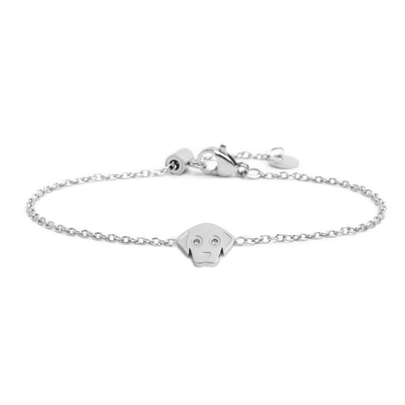 S.STEEL DOG BRACELET WITH CRYSTALS 316 S.STEEL BRACELET WITH A 6 MM DOUBLE SIDES LOGO TAG AND 7.58*9.82*1.5 MM "DOG" WITH 2 CRYS