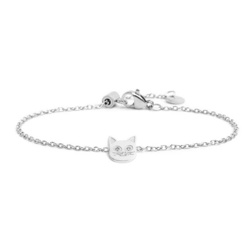 S.STEEL CAT BRACELET WITH CRYSTALS 316 S.STEEL BRACELET WITH A 6 MM DOUBLE SIDES LOGO TAG AND 6.88*8.11*1.5 MM "CAT" WITH 2 CRYS