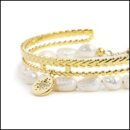 Bracciale perle di fiume masticate e bracciale rigido rosa dei venti