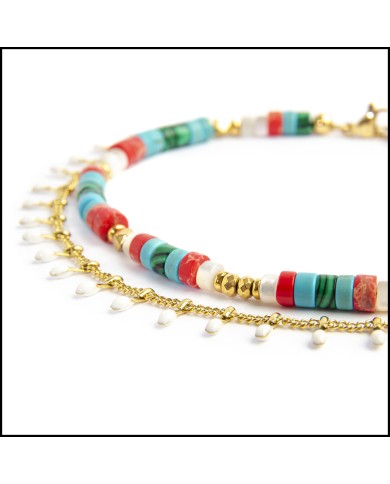 Cavigliera rondelle multicolore e cavigliera pendenti smaltati