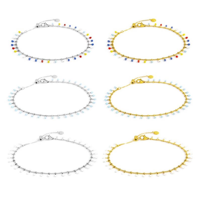 Cavigliera rondelle multicolore e cavigliera pendenti smaltati