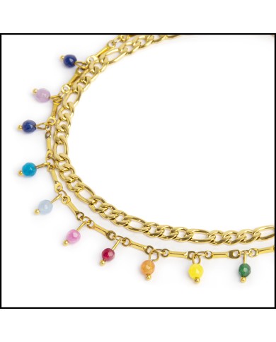 Cavigliera con agata colorata e cavigliera catena figaro