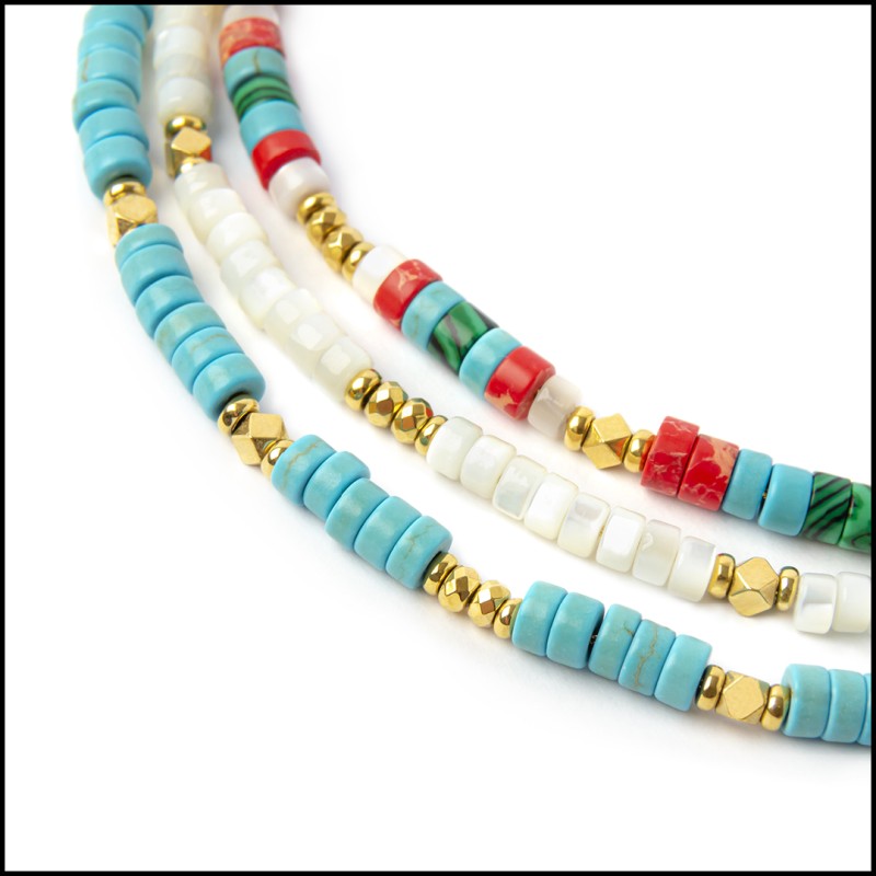 Cavigliere con rondelle madreperla turchesi e multicolor