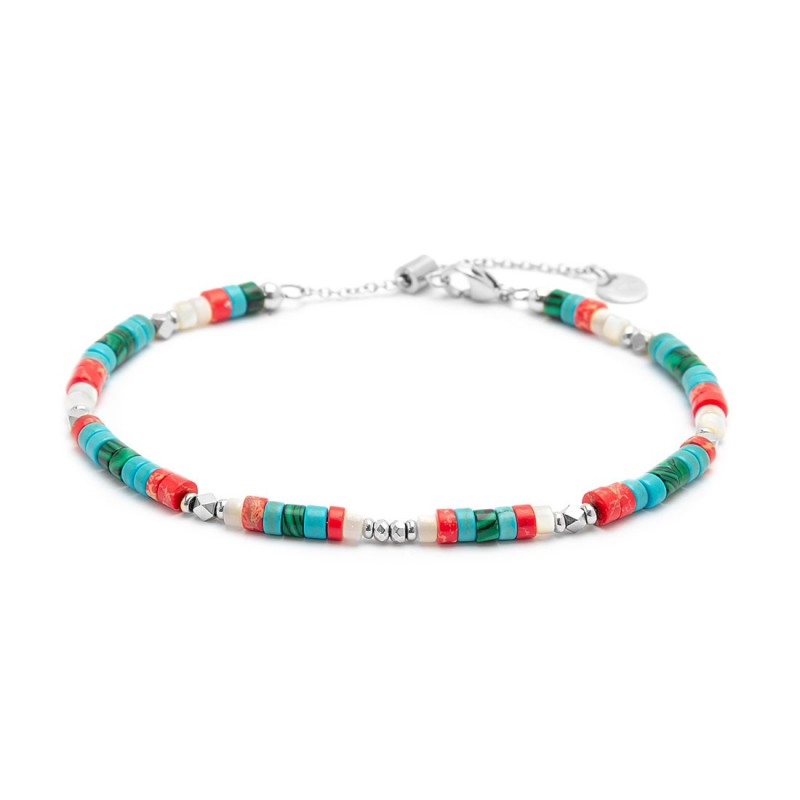 Cavigliere con rondelle madreperla turchesi e multicolor