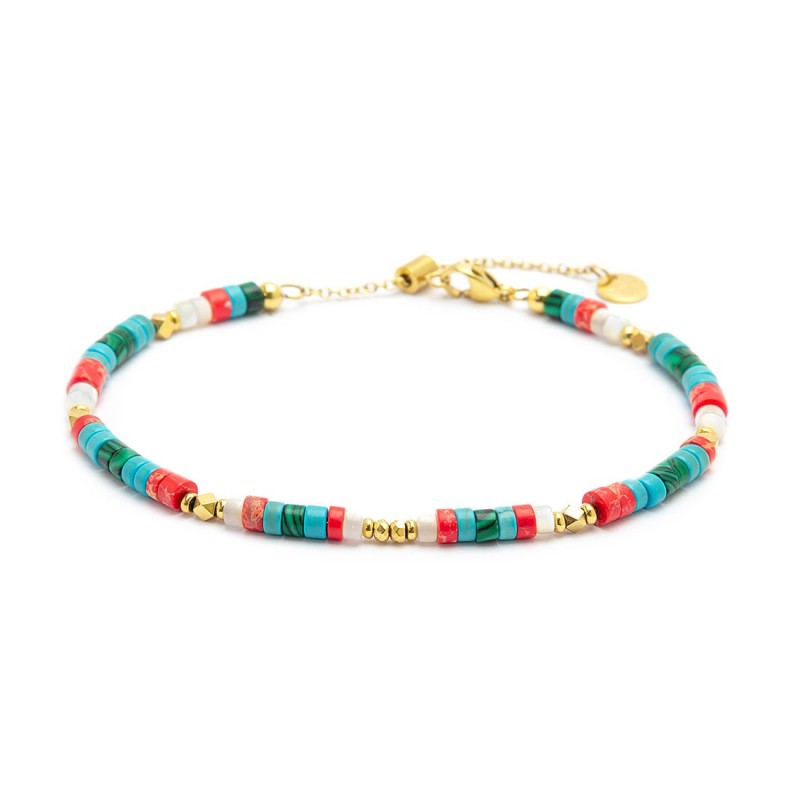 Cavigliere con rondelle madreperla turchesi e multicolor